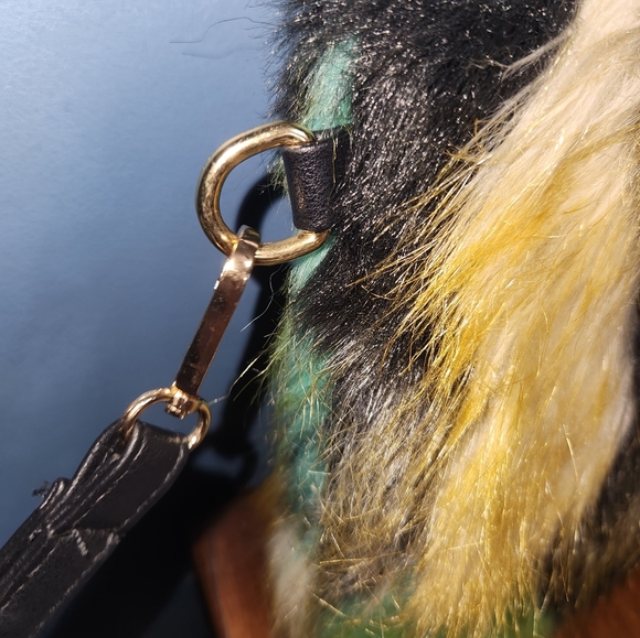 Faux fur clutch bag / cosmetic bag - green/black/yellow - large size - 12x10 - Picture 5 of 7